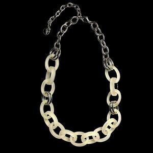 RJ Graziano Acrylic Lucite Necklace Clear Frosted Link Silver Tone Metal Chunky